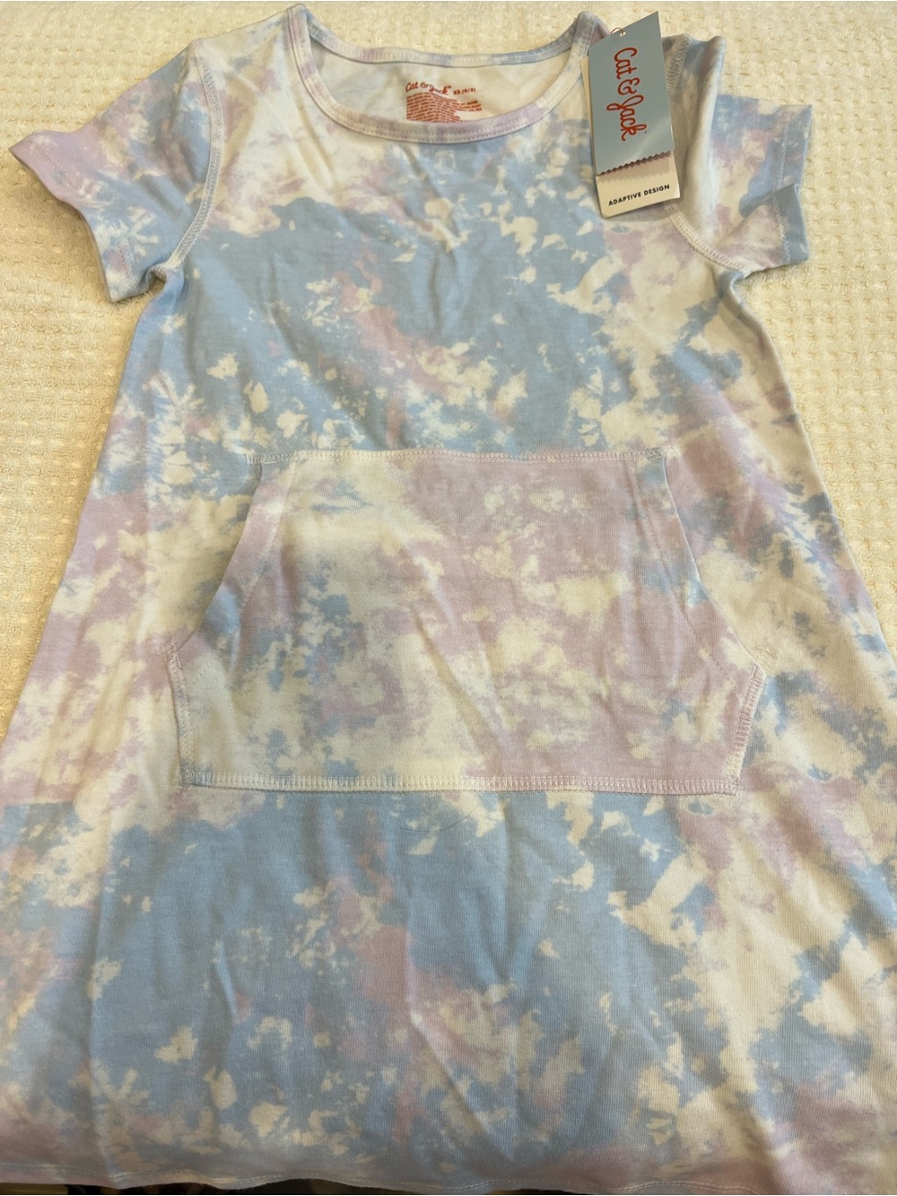 Cat & Jack Pastel Tie-Dye Pocket Tee Dress - Blue, Pink, White